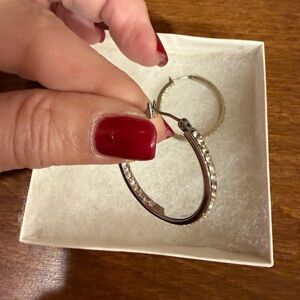 Michael Kors Silver Dual Inner/Outer Crystal Pave Hoop Earrings